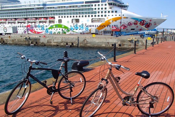 a bicycle parked in front of a building