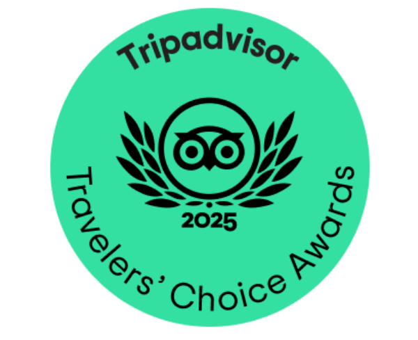 Tripadvisor 2025 Travelers' Choice Awards logo with owl and laurel design.